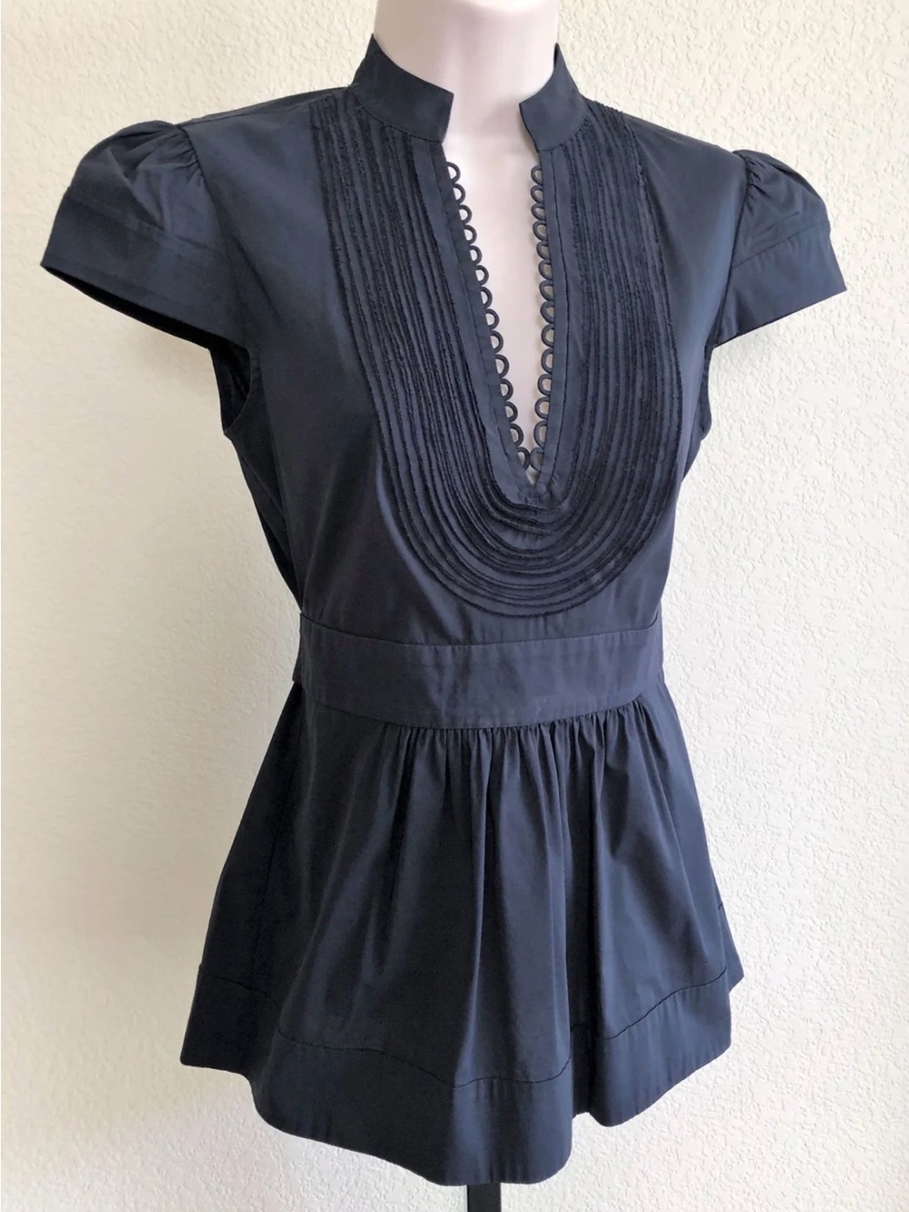 BCBGMaxAzria Black/Charcoal Pintuck Peplum Tunic Top